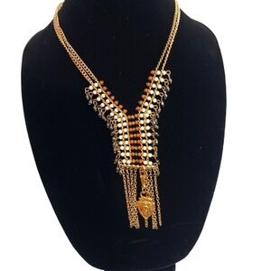 100% AUTHENTIC Gucci Vintage GG PENDENT Charm Gold EXOTIC Artisan 10" Necklace